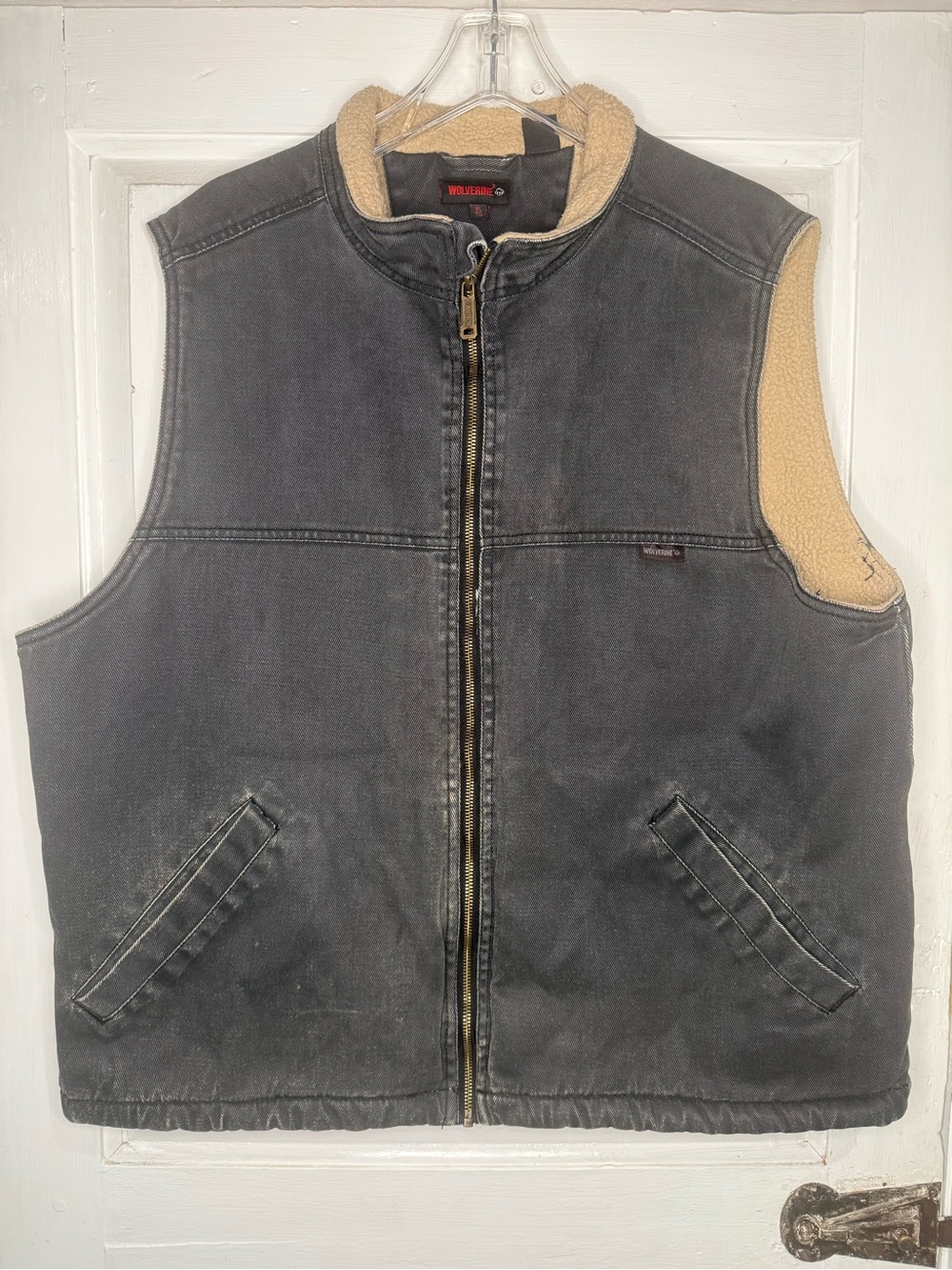 Wolverine Upland Vest Mens XL Distressed Grey Twill Sherpa Lined Jordan Davis